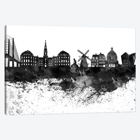 Copenhagen Black & White Drops Skyline Canvas Print #WDA1145} by WallDecorAddict Canvas Art