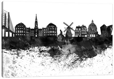 Copenhagen Black & White Drops Skyline Canvas Art Print - Denmark Art