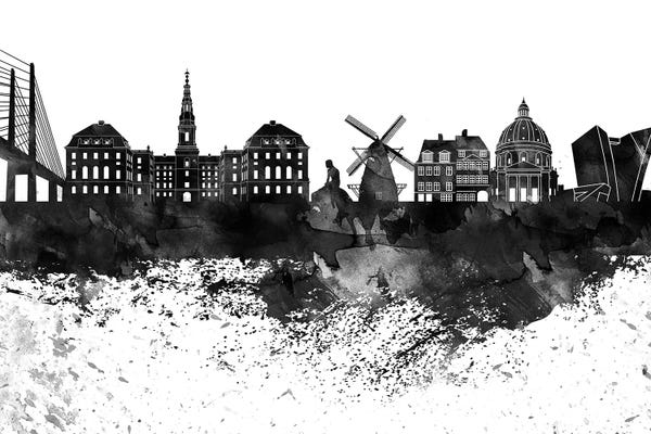 Denmark: Copenhagen Black & White Drops Skyline by WallDecorAddict