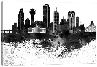 Dallas Black & White Drops Skyline Canvas Art Print - Dallas Art