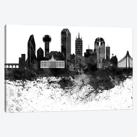 Dallas Black & White Drops Skyline Canvas Print #WDA1146} by WallDecorAddict Canvas Art