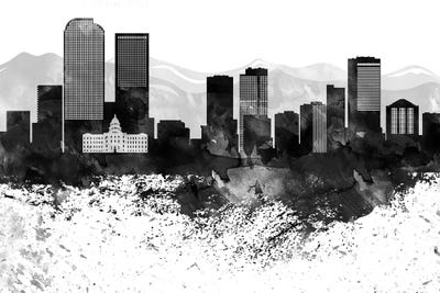Denver Black & White Drops Skyline by WallDecorAddict art print