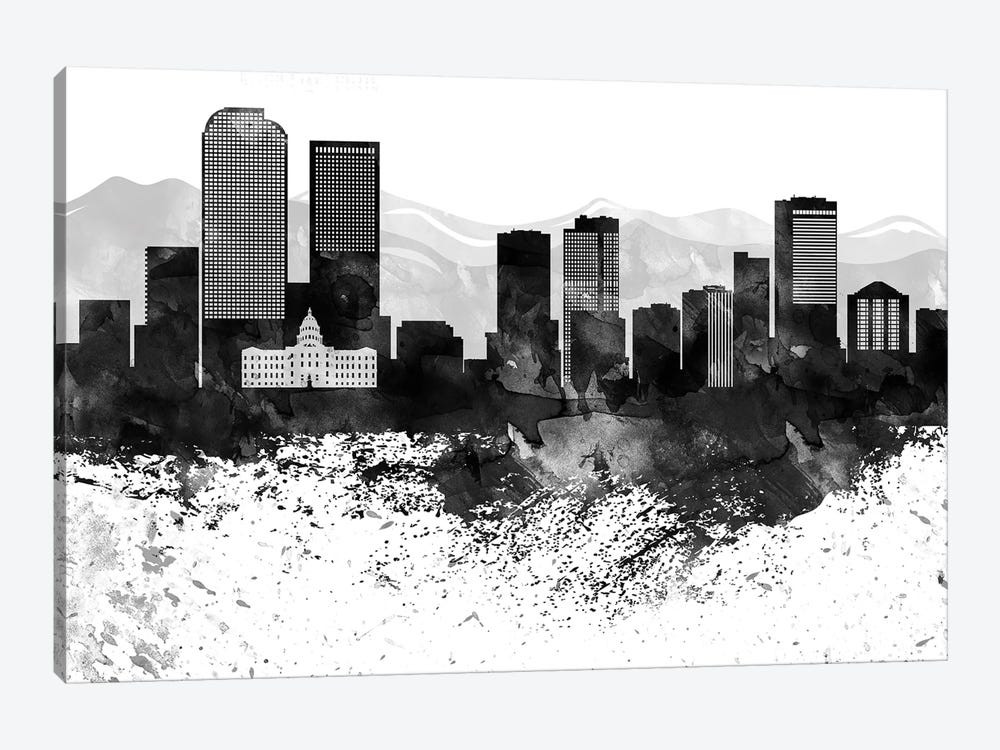 Denver Black & White Drops Skyline by WallDecorAddict 1-piece Art Print