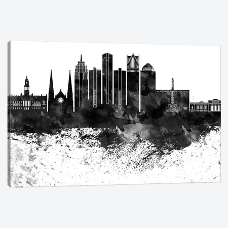 Detroit Black & White Drops Skyline Canvas Print #WDA1149} by WallDecorAddict Canvas Art Print