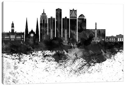 Detroit Black & White Drops Skyline Canvas Art Print - Detroit Skylines