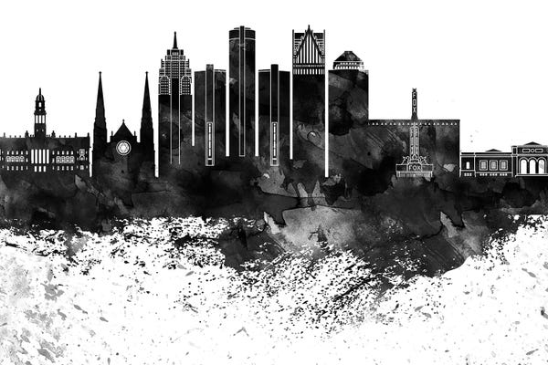 Michigan: Detroit Black & White Drops Skyline by WallDecorAddict