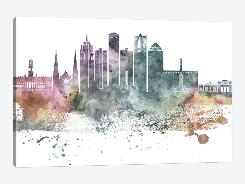 Detroit Pastel Skylines by WallDecorAddict 1-piece Canvas Print
