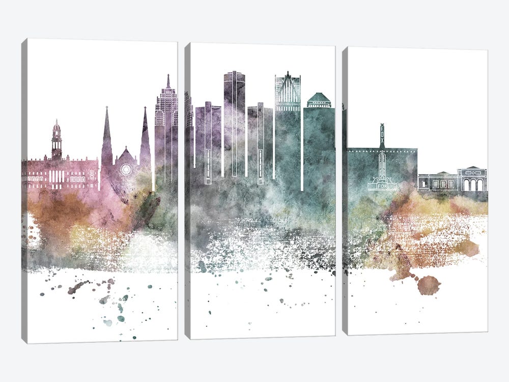Detroit Pastel Skylines by WallDecorAddict 3-piece Art Print
