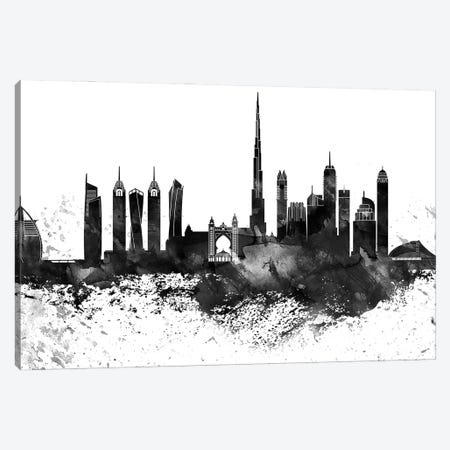 Dubai Black & White Drops Skyline Canvas Print #WDA1150} by WallDecorAddict Canvas Wall Art