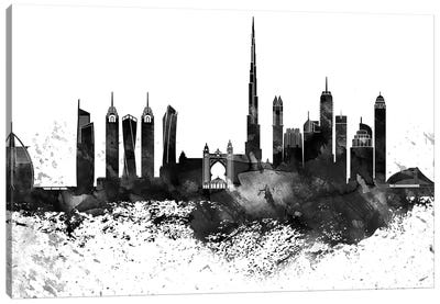 Dubai Black & White Drops Skyline Canvas Art Print - Dubai Art
