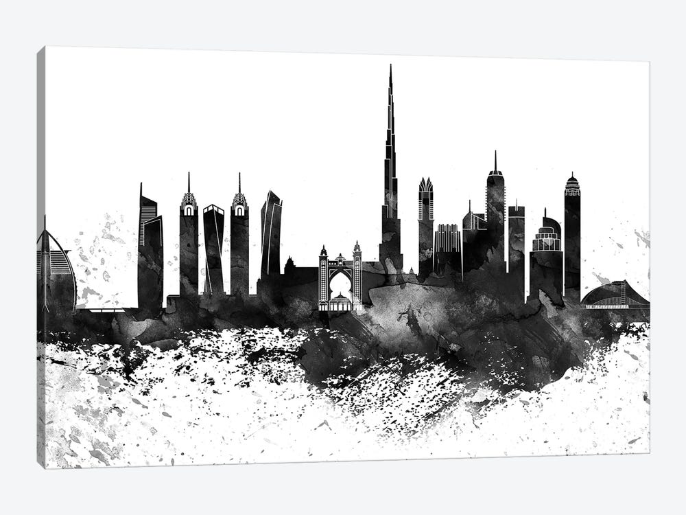 Dubai Black & White Drops Skyline by WallDecorAddict 1-piece Canvas Art