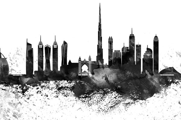 Dubai: Dubai Black & White Drops Skyline by WallDecorAddict