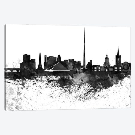 Dublin Black & White Drops Skyline Canvas Print #WDA1151} by WallDecorAddict Canvas Artwork