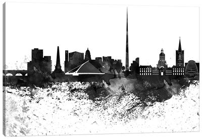Dublin Black & White Drops Skyline Canvas Art Print - Ireland Art