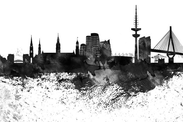 Dusseldorf: Dusseldorf Black & White Drops Skyline by WallDecorAddict