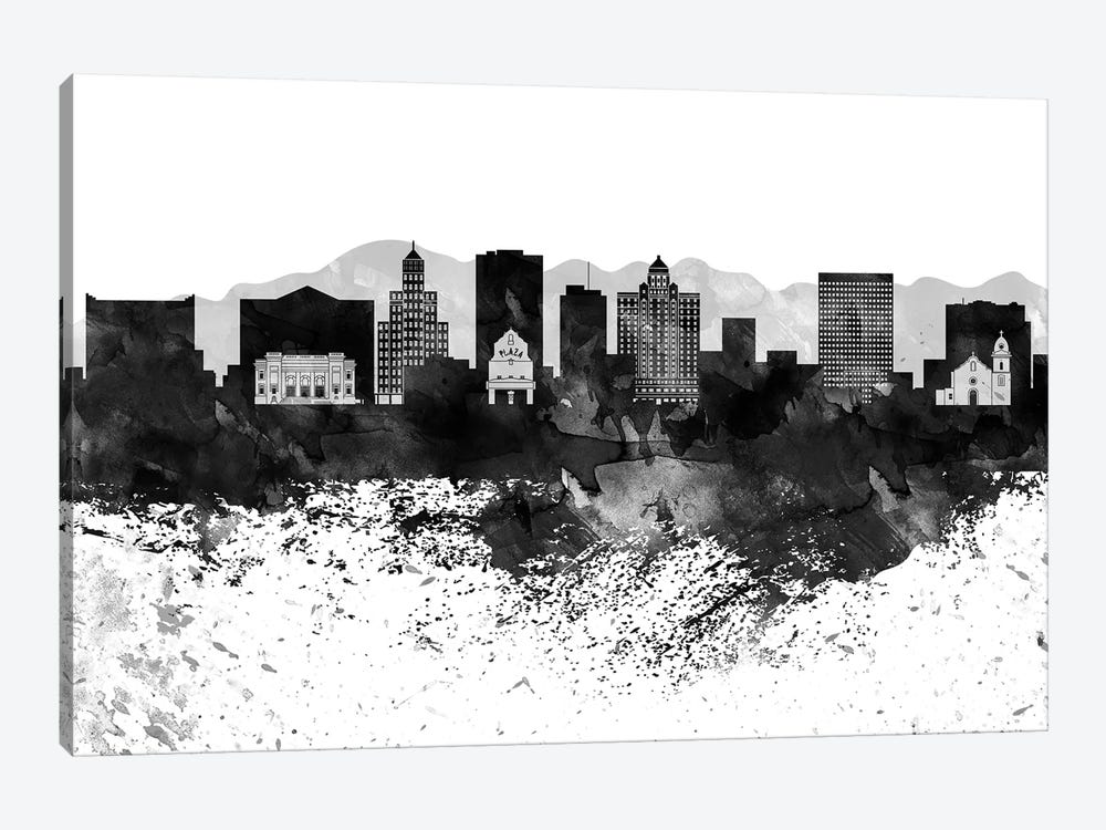 El Paso Black & White Drops Skyline by WallDecorAddict 1-piece Canvas Art Print