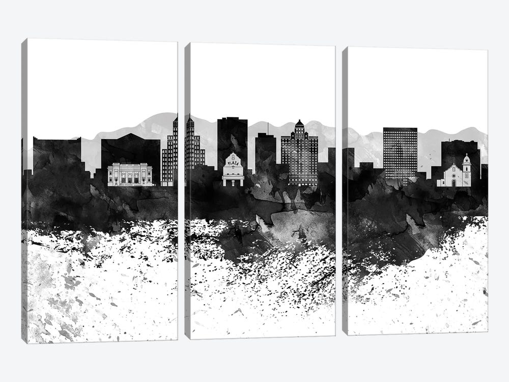 El Paso Black & White Drops Skyline by WallDecorAddict 3-piece Art Print