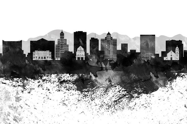 El Paso: El Paso Black & White Drops Skyline by WallDecorAddict