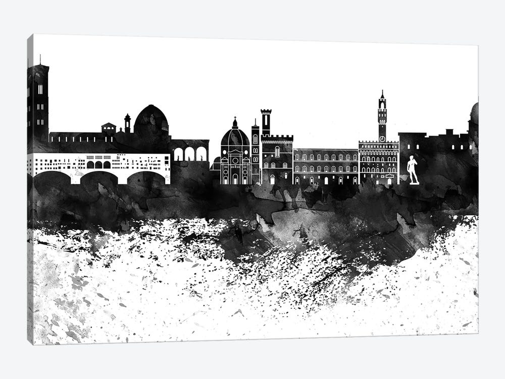 Florence Black & White Drops Skyline by WallDecorAddict 1-piece Canvas Wall Art
