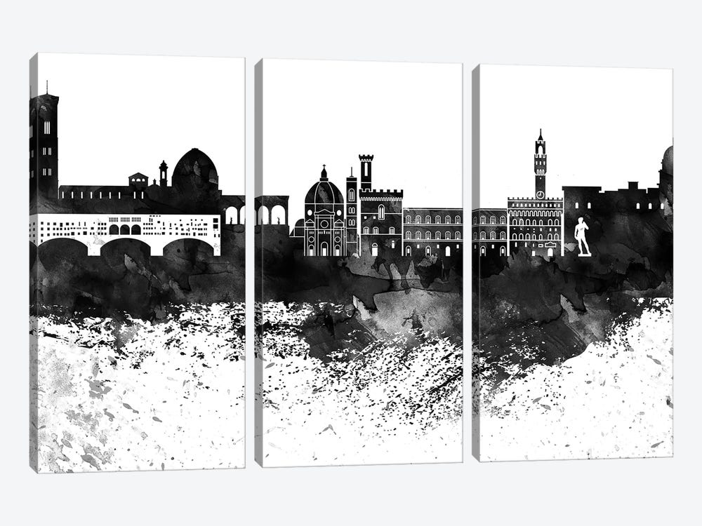 Florence Black & White Drops Skyline by WallDecorAddict 3-piece Canvas Art