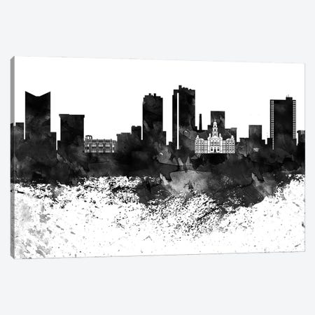 Fort Worth Black & White Drops Skyline Canvas Print #WDA1157} by WallDecorAddict Canvas Art Print