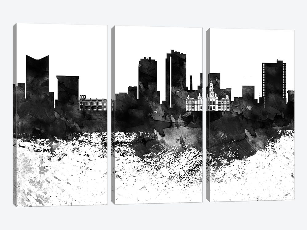 Fort Worth Black & White Drops Skyline by WallDecorAddict 3-piece Art Print