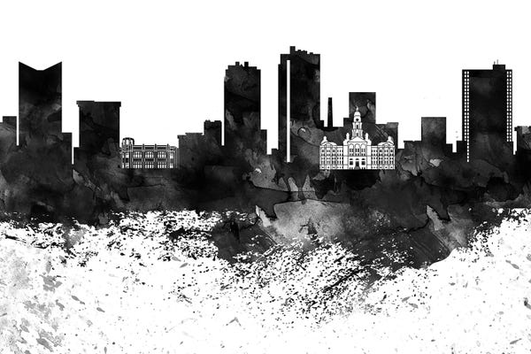 Fort Worth: Fort Worth Black & White Drops Skyline by WallDecorAddict