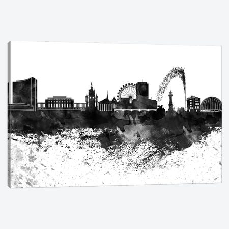 Geneva Black & White Drops Skyline Canvas Print #WDA1158} by WallDecorAddict Canvas Art