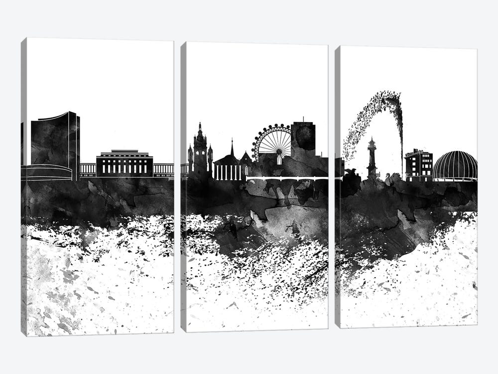 Geneva Black & White Drops Skyline by WallDecorAddict 3-piece Canvas Wall Art