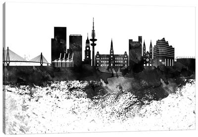 Hamburg Black & White Drops Skyline Canvas Art Print - Hamburg