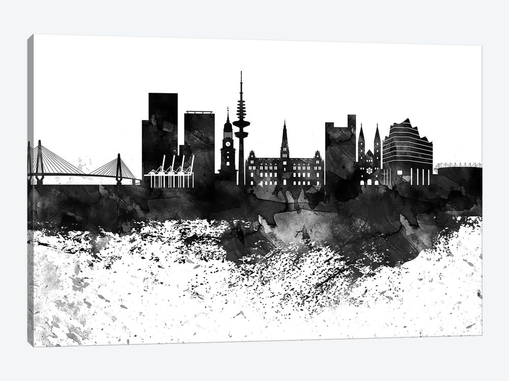 Hamburg Black & White Drops Skyline by WallDecorAddict 1-piece Art Print