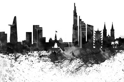 Ho Chi Minh Black & White Drops Skyline by WallDecorAddict framed canvas print