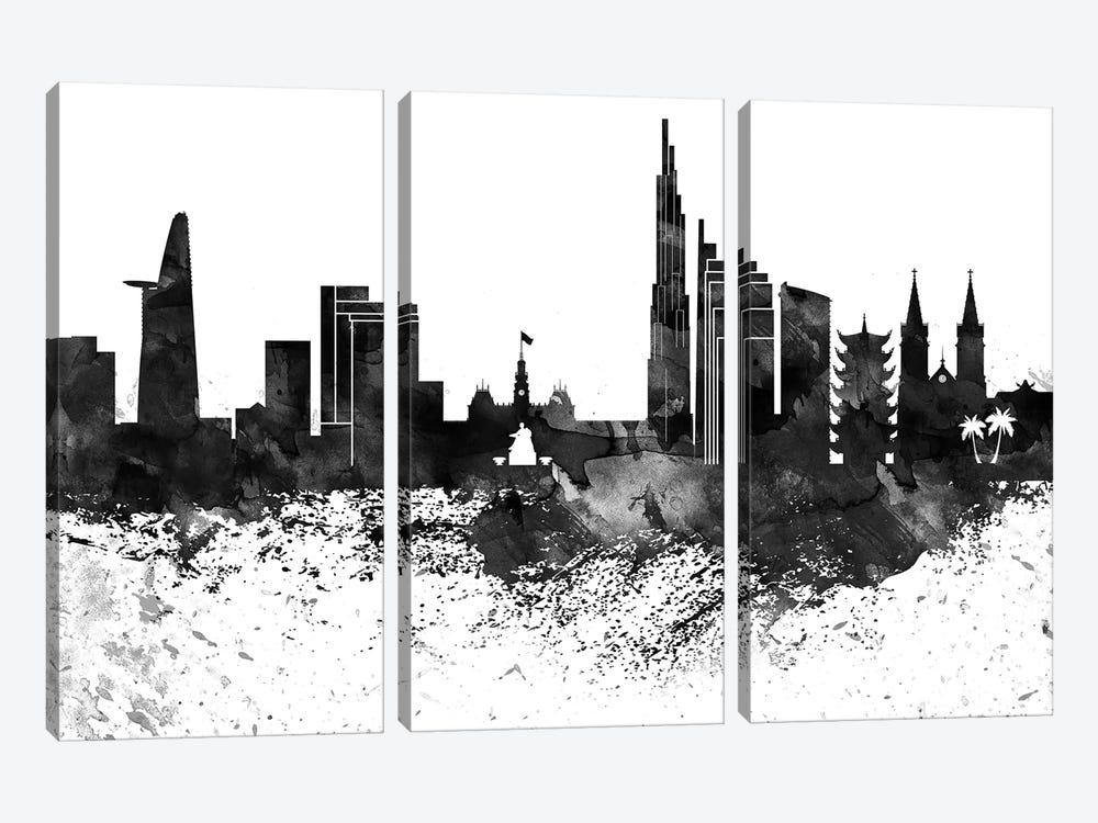 Ho Chi Minh Black & White Drops Skyline by WallDecorAddict 3-piece Art Print