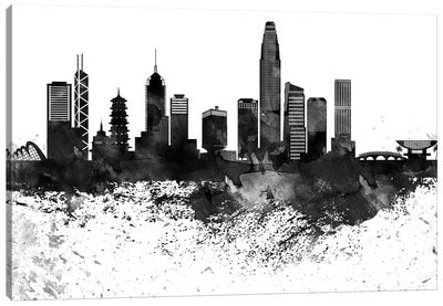 Hong Kong Black & White Drops Skyline Canvas Art Print - China Art