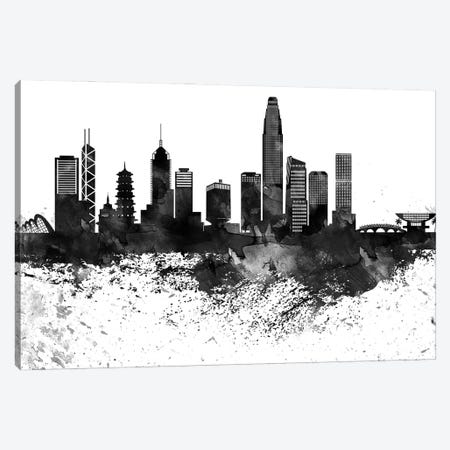 Hong Kong Black & White Drops Skyline Canvas Print #WDA1165} by WallDecorAddict Canvas Art