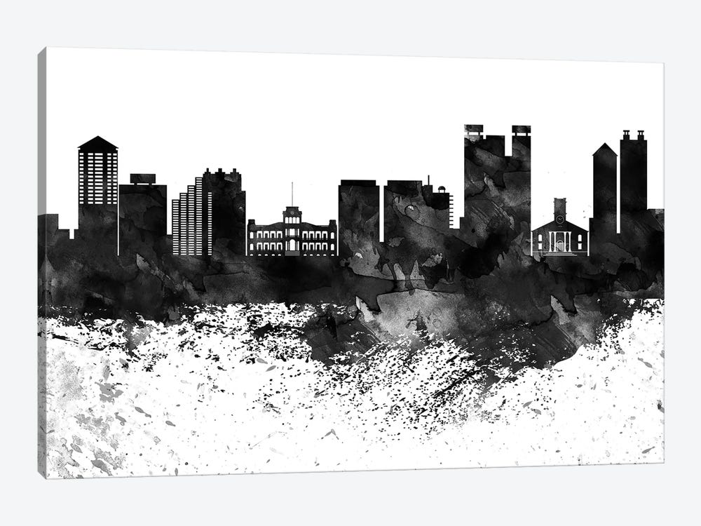 Honolulu Black & White Drops Skyline by WallDecorAddict 1-piece Canvas Print