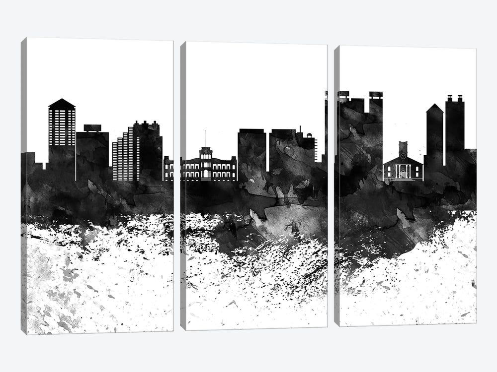 Honolulu Black & White Drops Skyline by WallDecorAddict 3-piece Canvas Print