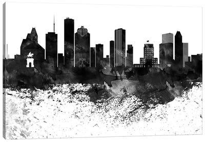 Houston Black & White Drops Skyline Canvas Art Print - Houston Art