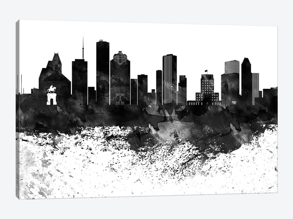Houston Black & White Drops Skyline by WallDecorAddict 1-piece Canvas Art