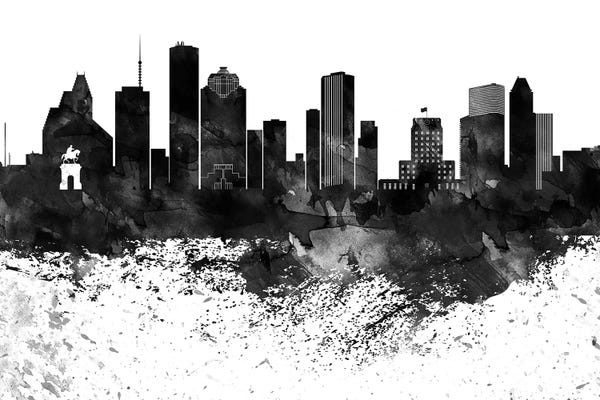 Houston: Houston Black & White Drops Skyline by WallDecorAddict