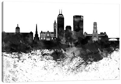 Indianapolis Black & White Drops Skyline Canvas Art Print - Indiana Art