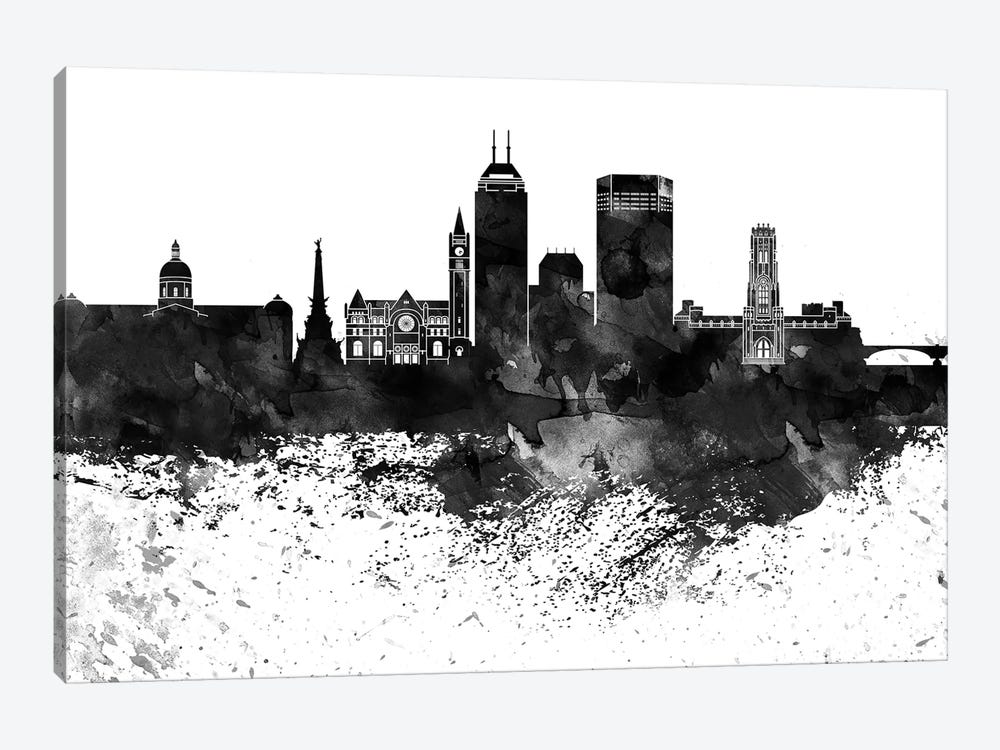 Indianapolis Black & White Drops Skyline by WallDecorAddict 1-piece Canvas Print