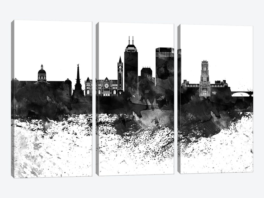 Indianapolis Black & White Drops Skyline by WallDecorAddict 3-piece Canvas Print