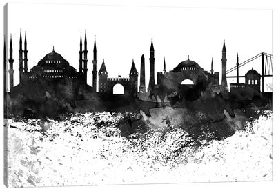 Istanbul Black & White Drops Skyline Canvas Art Print - Istanbul Art
