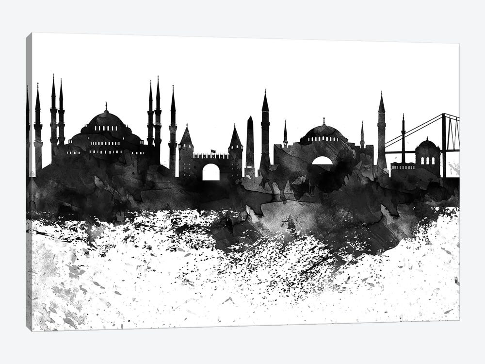 Istanbul Black & White Drops Skyline by WallDecorAddict 1-piece Canvas Art