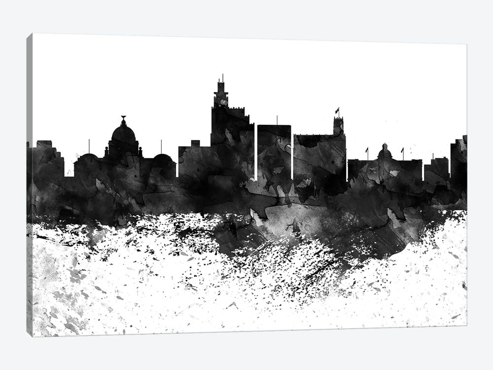 Jackson Mi Black & White Drops Skyline by WallDecorAddict 1-piece Canvas Art