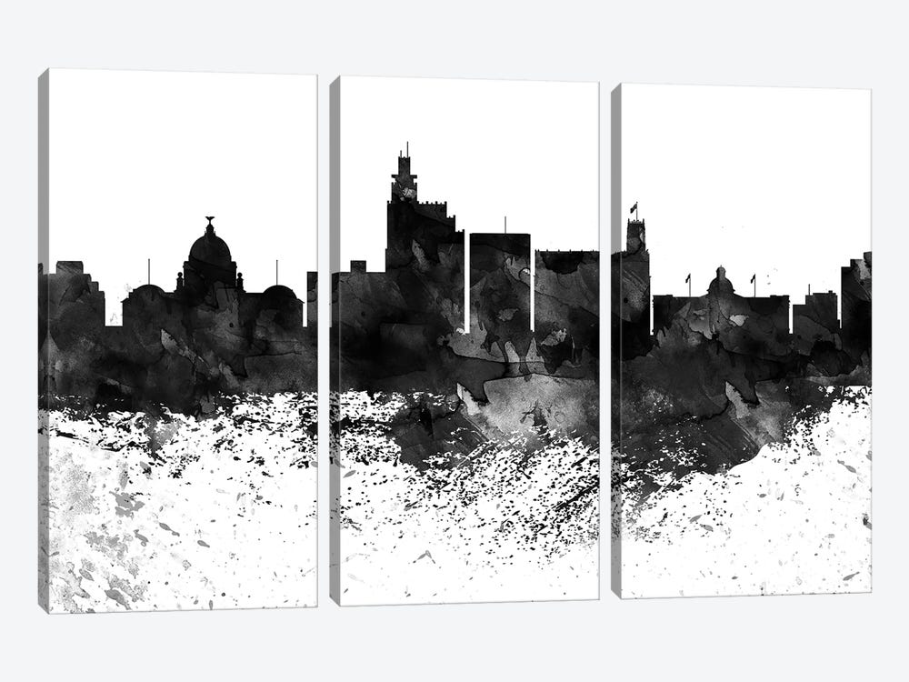 Jackson Mi Black & White Drops Skyline by WallDecorAddict 3-piece Canvas Artwork
