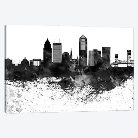 Jacksonville Black & White Drops Skyline Canvas Print #WDA1171} by WallDecorAddict Canvas Artwork