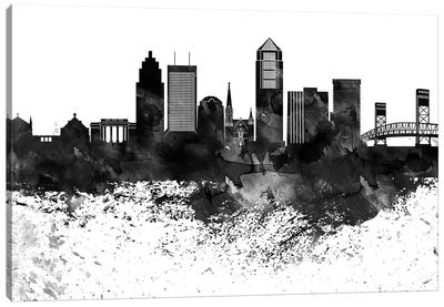 Jacksonville Black & White Drops Skyline Canvas Art Print - Jacksonville Art