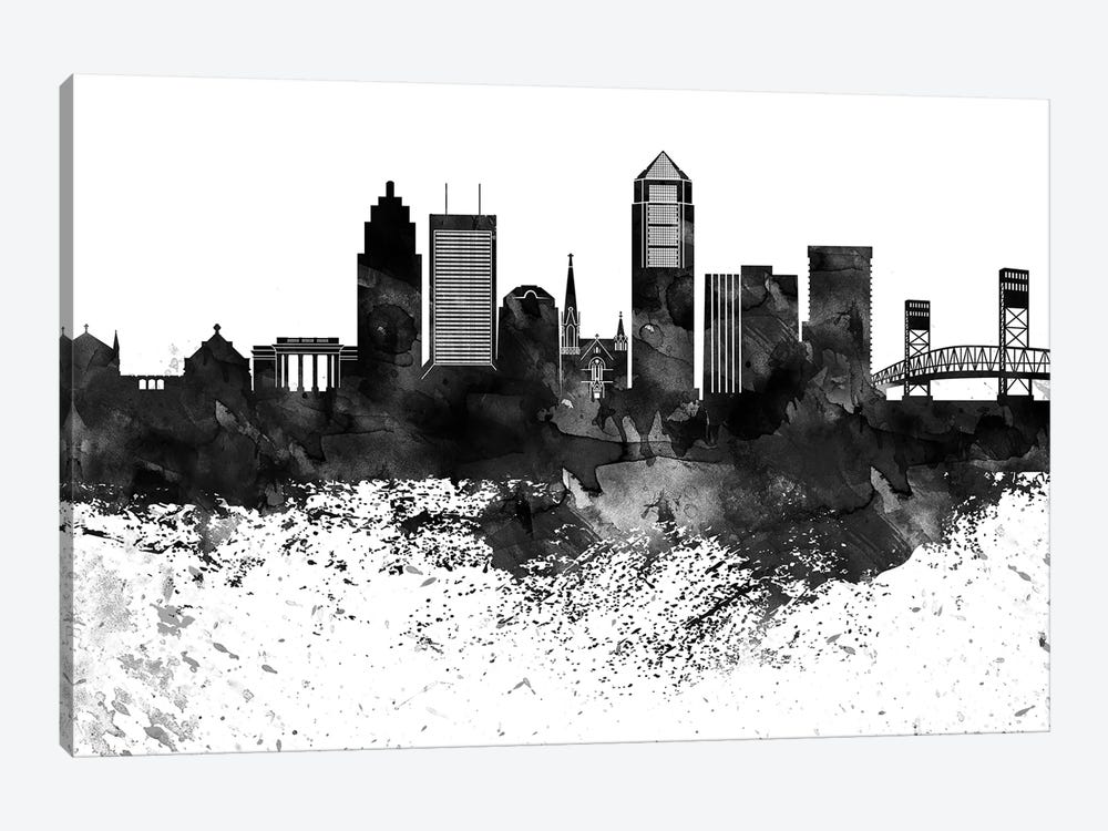 Jacksonville Black & White Drops Skyline by WallDecorAddict 1-piece Art Print